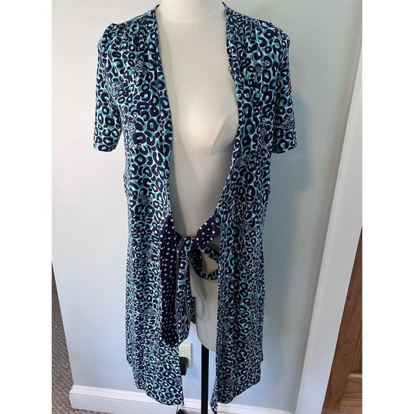 Lilly Pulitzer Womens size XS Blue Adalie Leopard Print Wrap Dress Short Sleeve - Picture 6 of 9